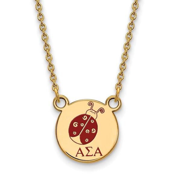 14K Plated Silver Alpha Sigma Alpha Small Mascot Enamel Necklace - Picture 1 of 6